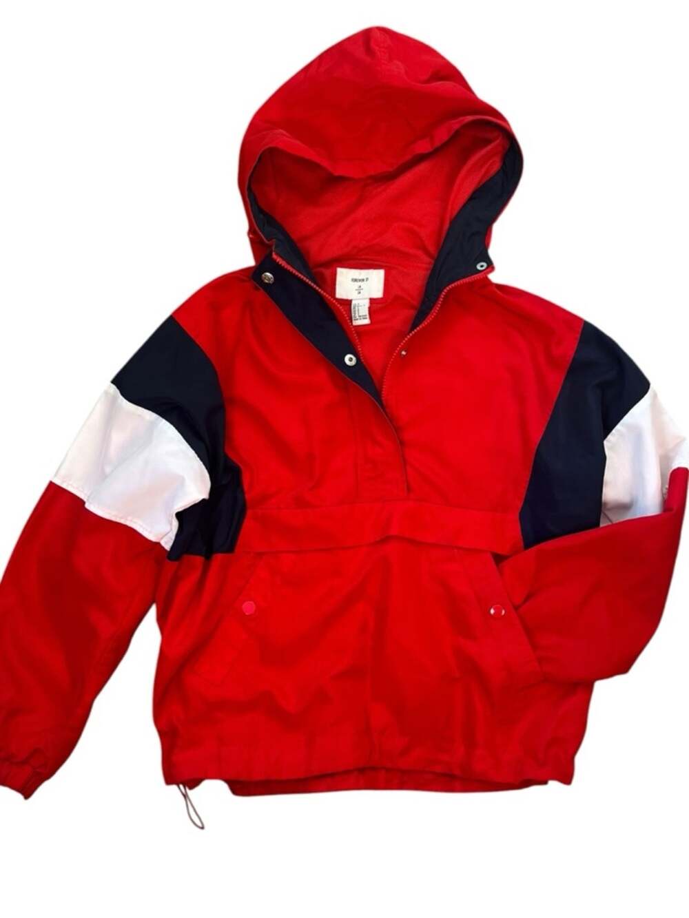 Retro Windbreaker Hooded Jacket Womens Small Red White Blue Sporty Y2K Spring